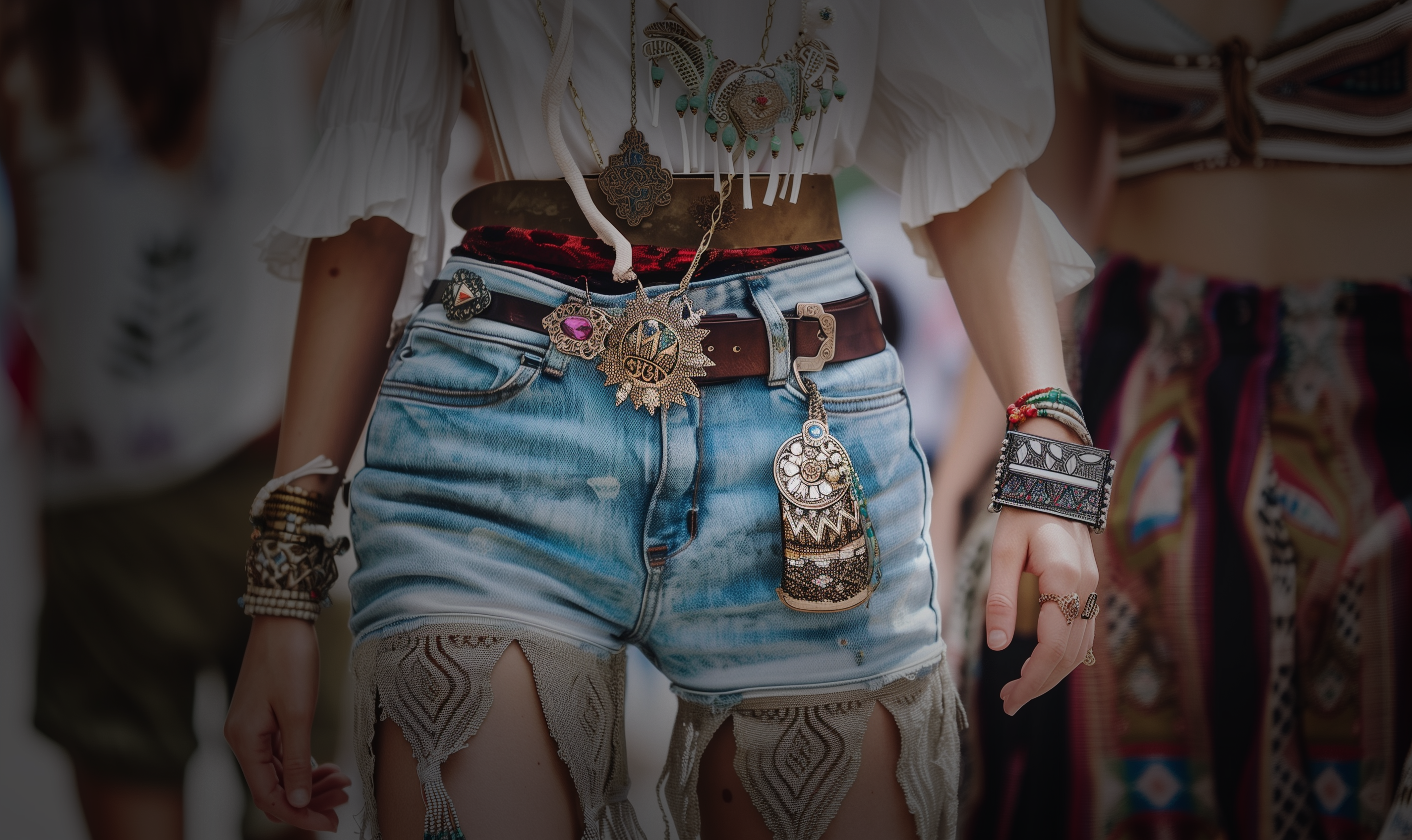 gros plan sur une femme portant des vêtements de mode feminine street wear boheme casual